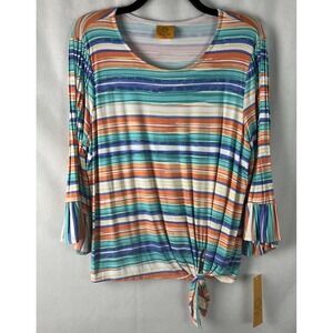 Ruby Rd. Womens Top Blouse Size PL Petite Large Botanical Garden Stripe E18
